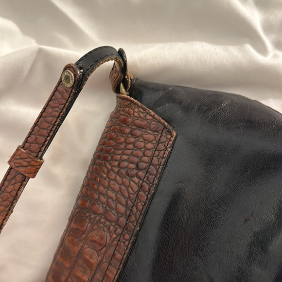 Brahmin Shoulder Bag Purse Croc Leather Classic Vintage Black Brown - Picture 13 of 14